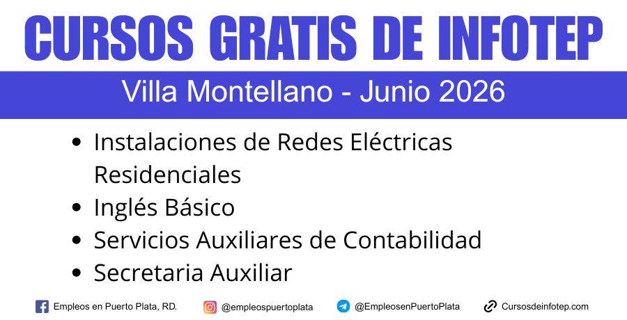 cursos gratis del infotep en villa montellano, puerto plata junio 2026