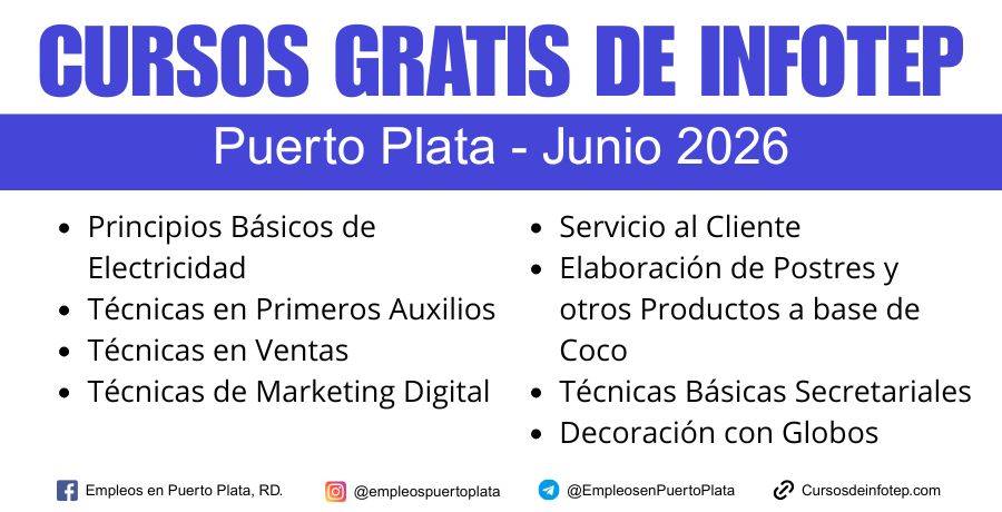 cursos gratis y cortos para verano en el infotep puerto plata junio 2026